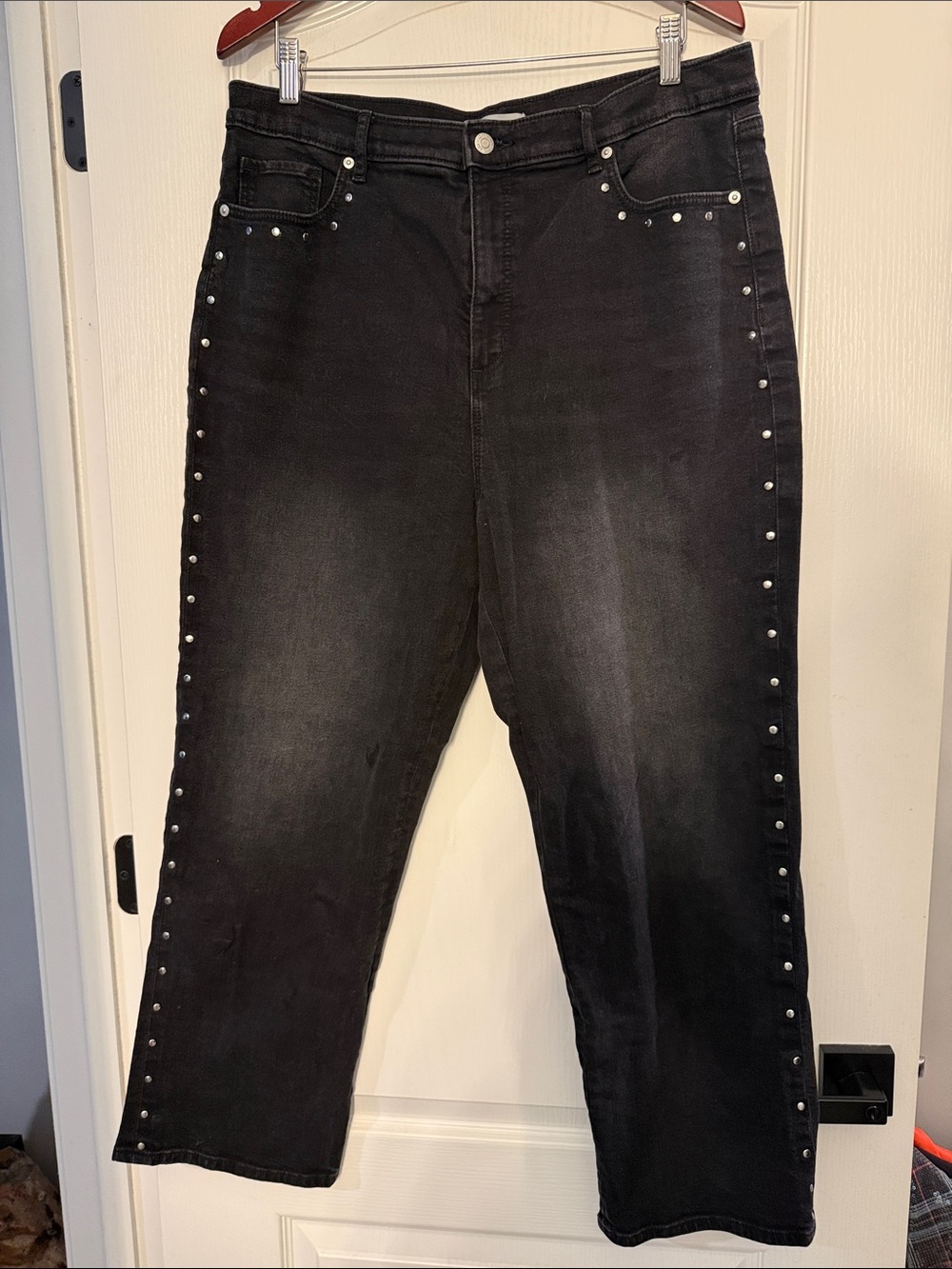 LOFT Black Studded High-Rise Women's Straight Jeans 14/32